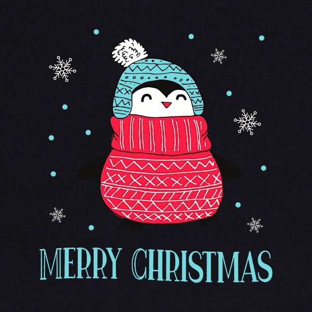 Merry Christmas Happy Penguin In The Snow by Foxxy Merch